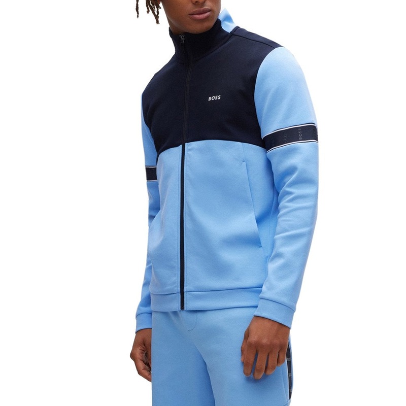 BOSS Skaz Full Zip Cotton Blend Sweatshirt – Bright Blue