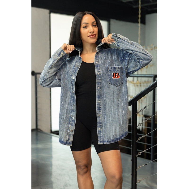 CINCINNATI BENGALS STYLE’S THE LIMIT MICRO-RHINESTONE DENIM OVERSHIRT
