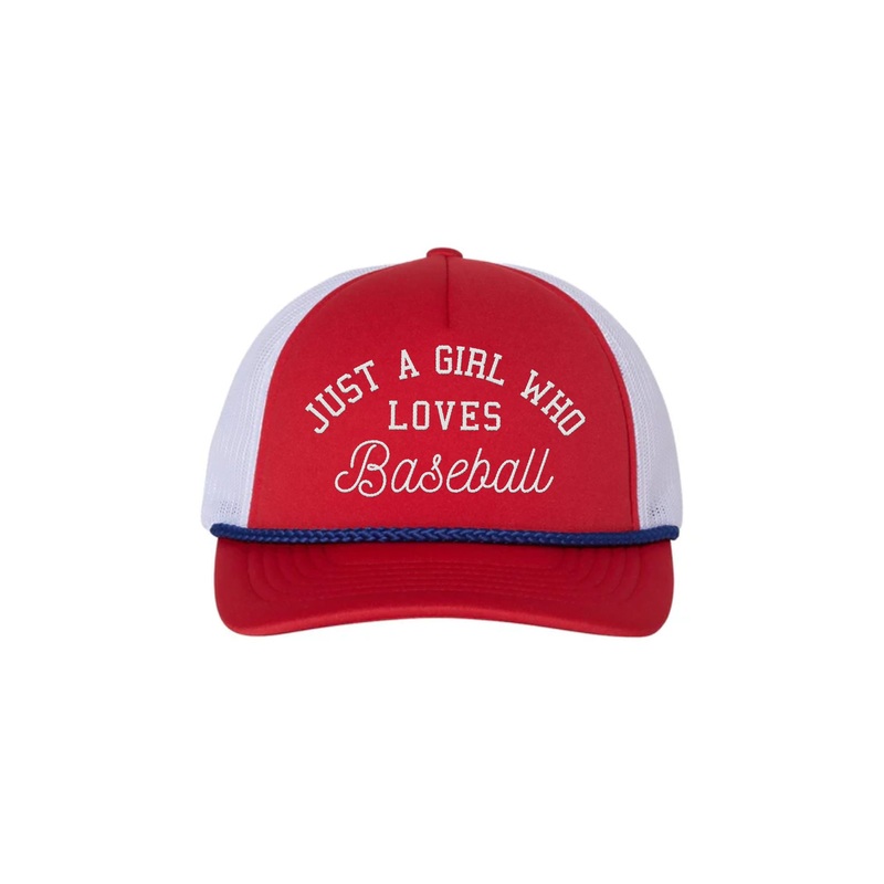 JUST A GIRL RETRO ROPE HAT IN RED AND BLUE