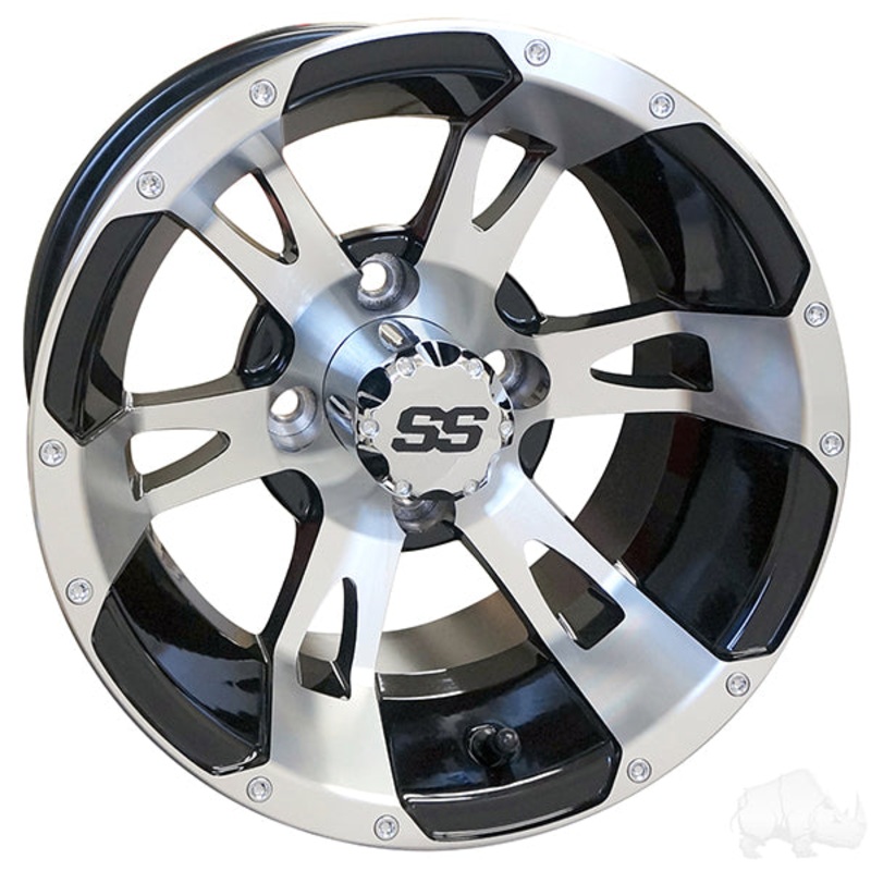 RHOX RX320, Machined w/ Black w/ Center Cap, 12×7 ET-25