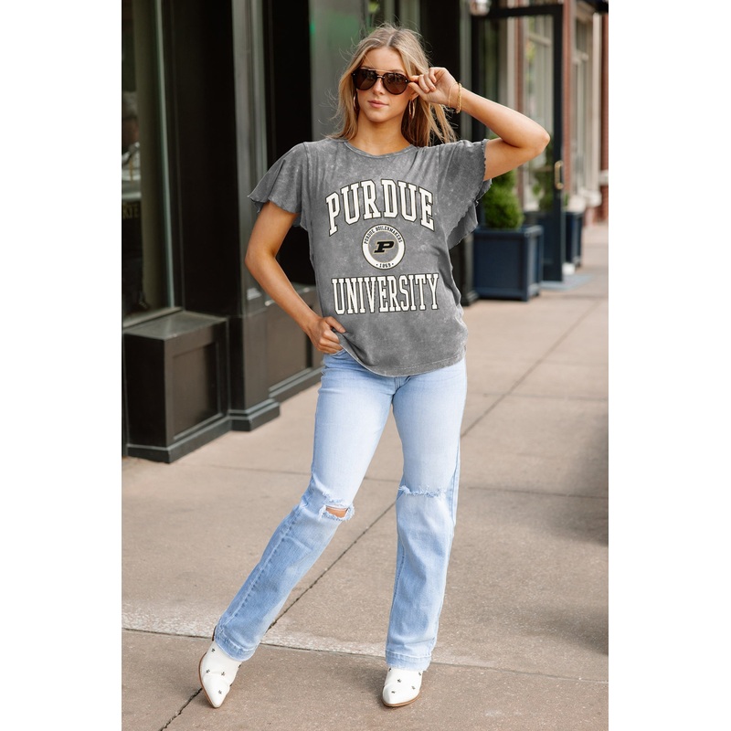 PURDUE BOILERMAKERS VICTORY MODE FLUTTER SLEEVE TEE IN GREY