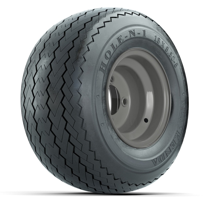 Set of (4) 8 in Gray Steel Wheels with 18 in Kenda Hole-N-1 Tires PN# A19-446