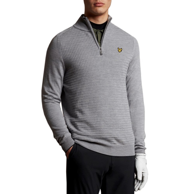 Lyle & Scott Merino Grid Texture 1/4 Zip – Pebble