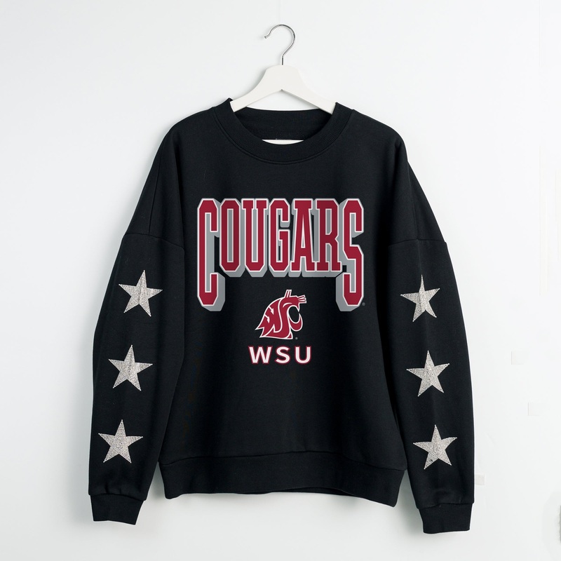 WASHINGTON STATE COUGARS PURE VICTORY EMBELLISHED STAR SLEEVE CREWNECK PULLOVER