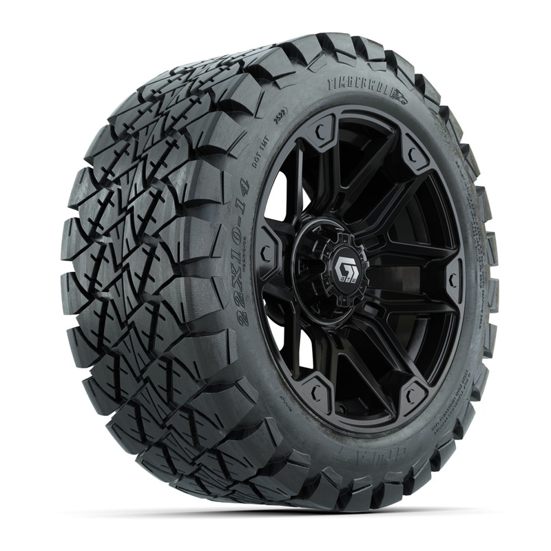 GTW Graffiti Gloss Black 14 in Wheels with 22×10-14 Timberwolf All-Terrain Tires  Full Set