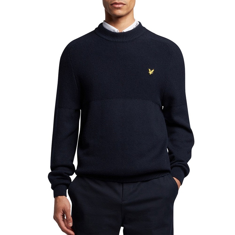 Lyle & Scott Seed Stitch Mock Neck Pullover – Dark Navy