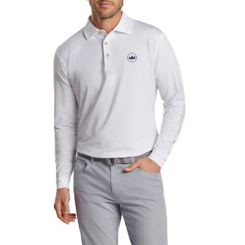 Peter Millar Performance Stretch Jersey Long Sleeve Golf Shirt – White