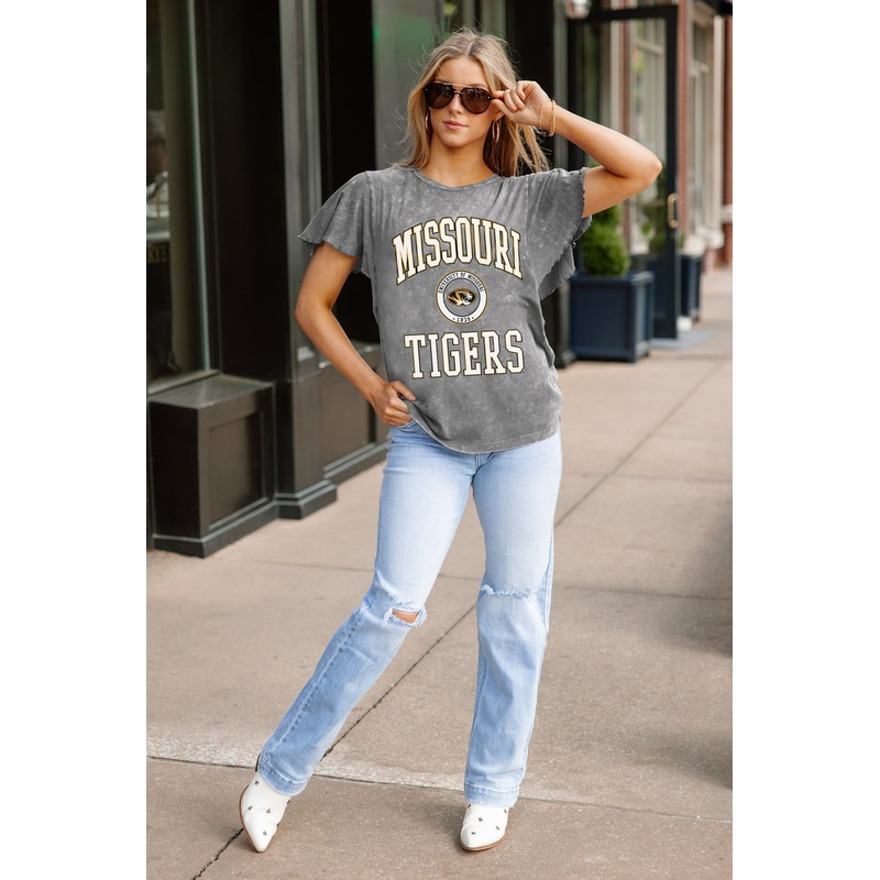MISSOURI TIGERS VICTORY MODE FLUTTER SLEEVE TEE IN GREY