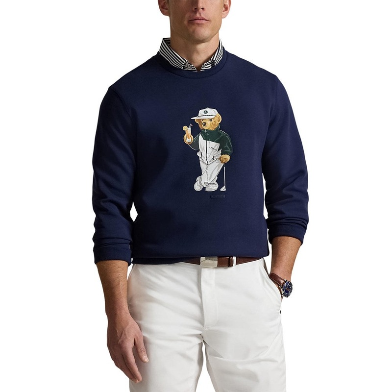 RLX Ralph Lauren Classic Fit Quilted Double-Knit Polo Bear Golf Pullover – Refined Navy