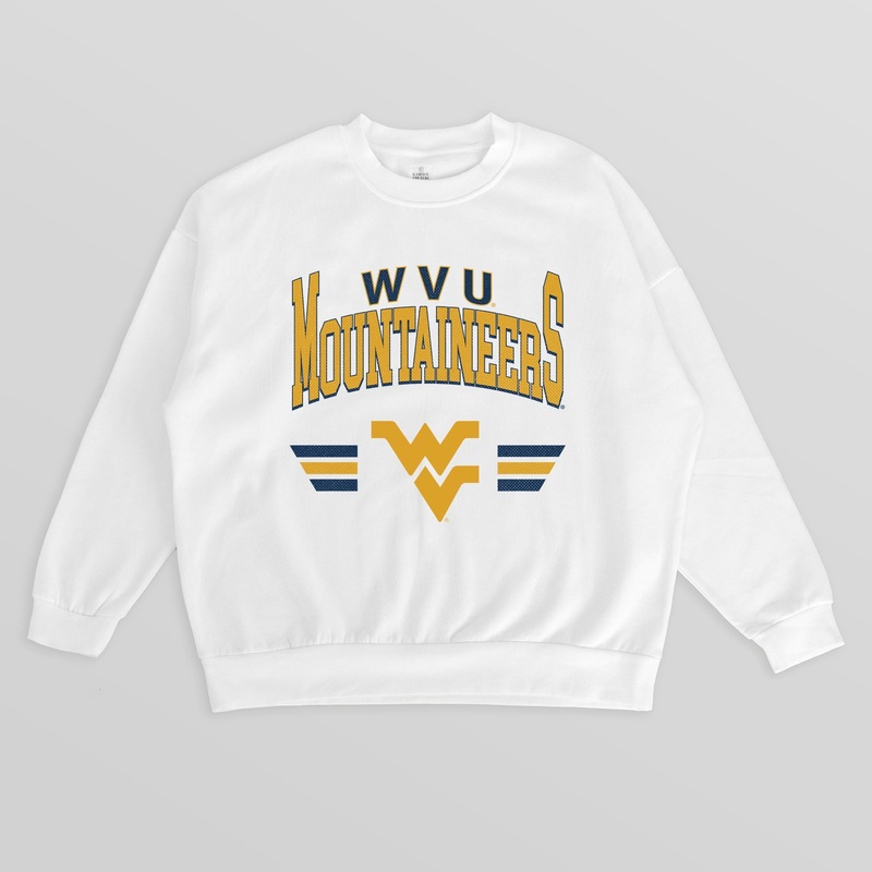 WEST VIRGINIA MOUNTAINEERS SWIFT STRIKE PREMIUM FLEECE DROP SHOULDER CREWNECK PULLOVER