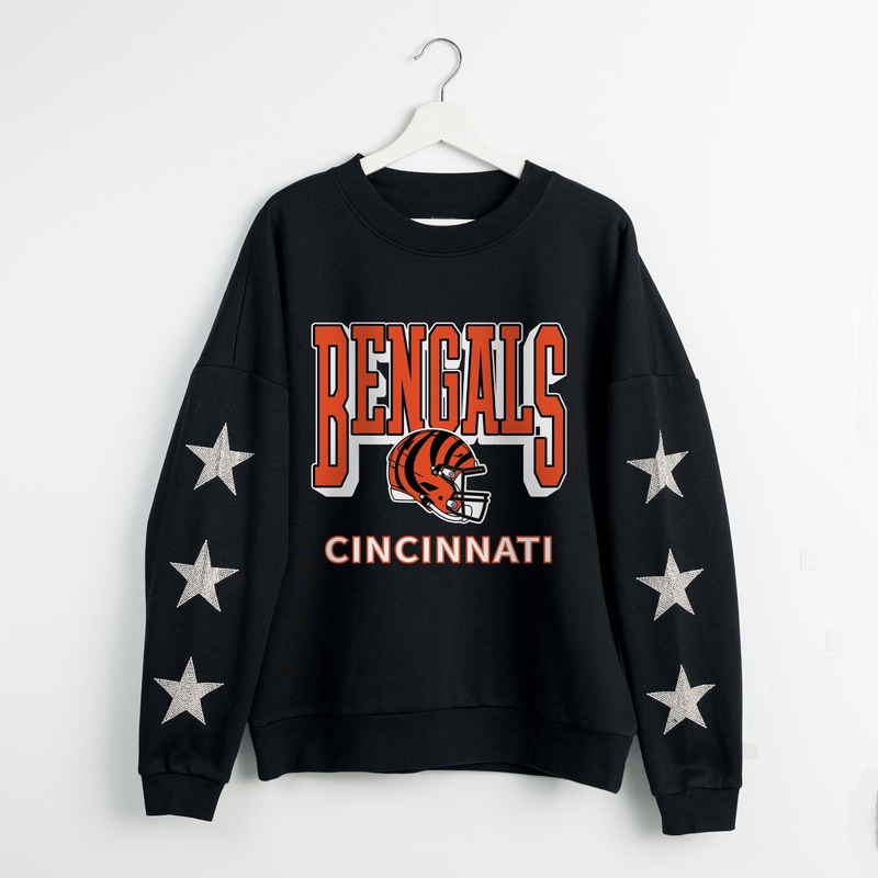 CINCINNATI BENGALS PURE VICTORY STAR EMBELLISHED CREW SWEATSHIRT