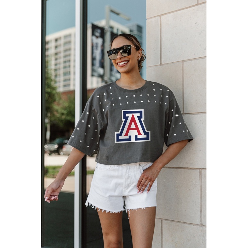 ARIZONA WILDCATS MAKING MOVES ALL-OVER RHINESTONE CROPPED TEE WITH YOKE