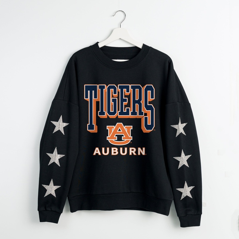 AUBURN TIGERS PURE VICTORY EMBELLISHED STAR SLEEVE CREWNECK PULLOVER