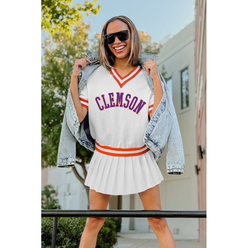 CLEMSON TIGERS INFINITE CHARM VARSITY V-NECK SWEATER