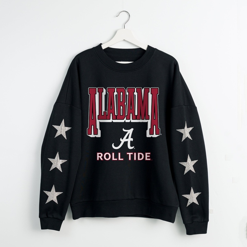 ALABAMA CRIMSON TIDE PURE VICTORY EMBELLISHED STAR SLEEVE CREWNECK PULLOVER
