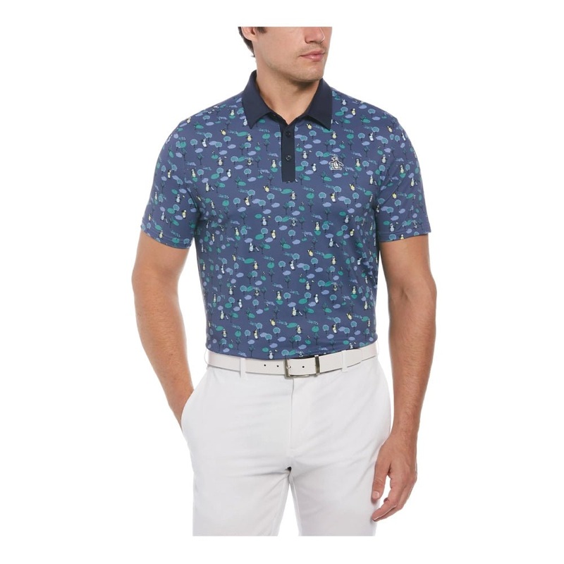 Original Penguin Pete On The Course Color Block Print Golf Polo