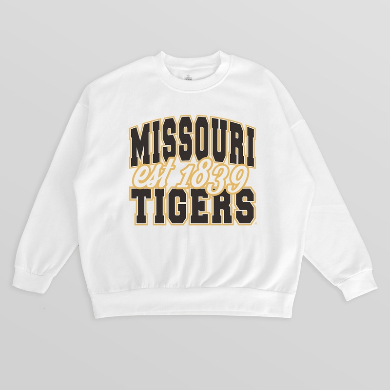 MISSOURI TIGERS FADED FORMATION PREMIUM FLEECE DROP SHOULDER CREWNECK PULLOVER