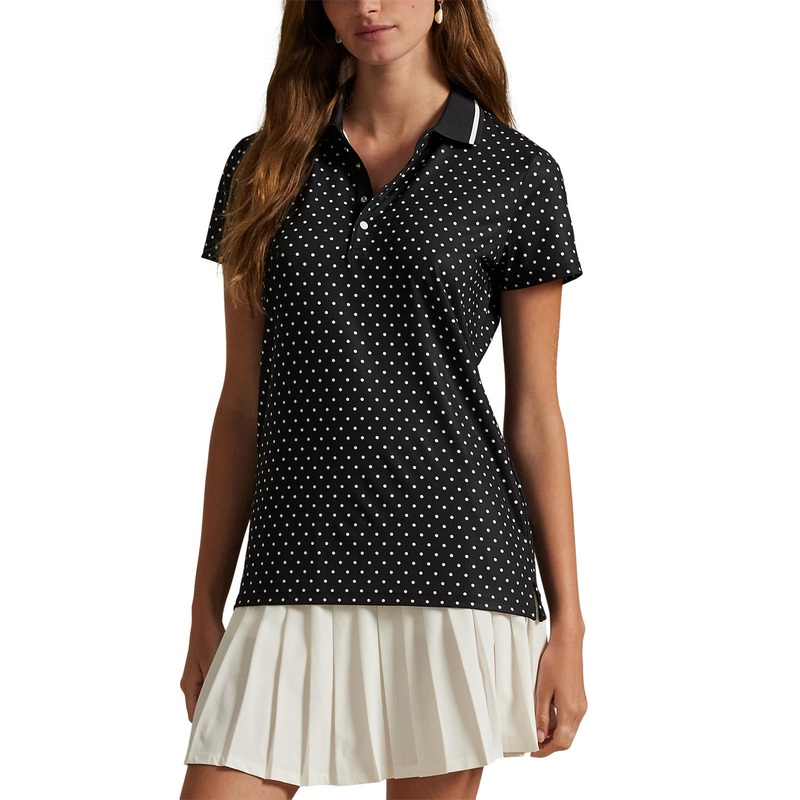 RLX Ralph Lauren Women’s Printed Lightweight Airflow Golf Shirt – Polo Black Polka Dot