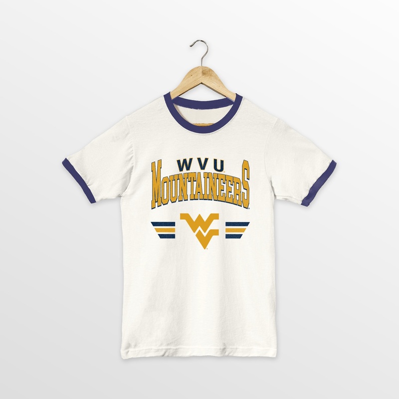 WEST VIRGINIA MOUNTAINEERS SWIFT STRIKE VINTAGE RINGER TEE