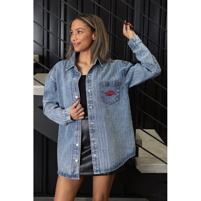 ARKANSAS RAZORBACKS STYLE’S THE LIMIT MICRO-RHINESTONE DENIM OVERSHIRT