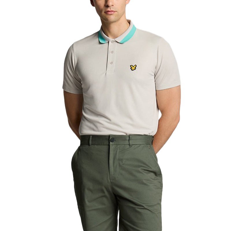 Lyle & Scott Tipped Golf Polo Shirt – Pebble/Mineral Turquoise