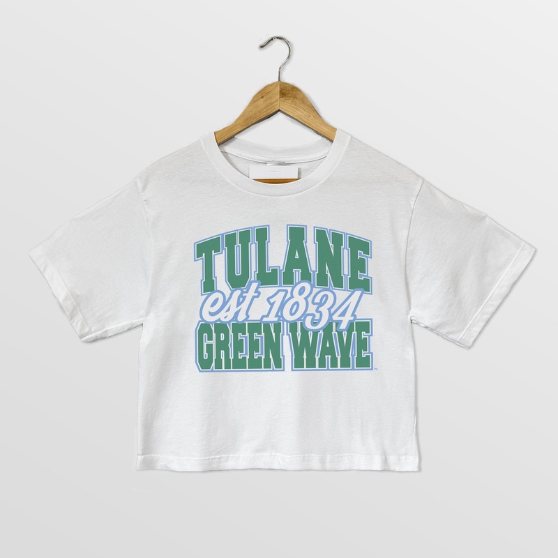 TULANE GREEN WAVE DEEP ROOTS BOXY FIT WOMEN’S CROPPED TEE