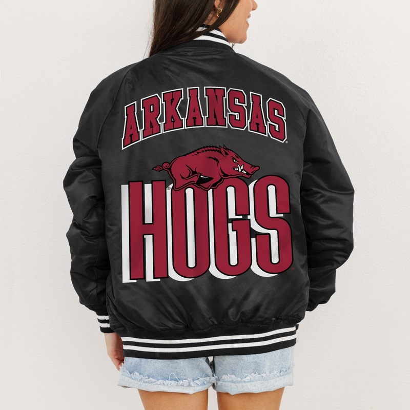 ARKANSAS RAZORBACKS FIERCE FOCUS SPORT STRIPE VARSITY JACKET