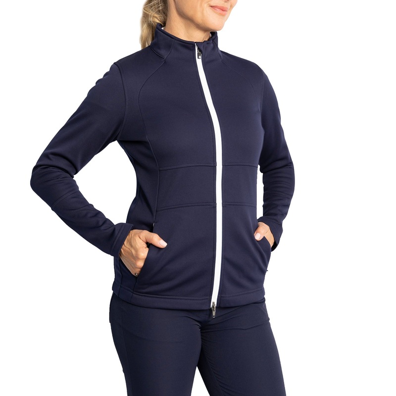 Sunderland Women’s Nira Thermal Panelled Fleece Water Repellent Golf Jacket – Navy