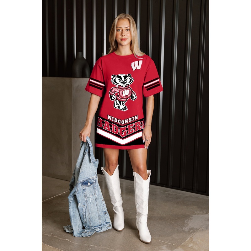 WISCONSIN BADGERS PERFECT SCORE RETRO T-SHIRT DRESS