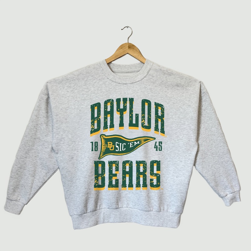 BAYLOR BEARS PENNANT PRIDE PREMIUM FLEECE DROP SHOULDER CREWNECK PULLOVER