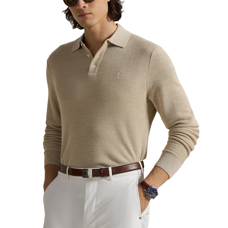 RLX Ralph Lauren Performance Polo-Collar Golf Sweater – Ecru Tan Heather