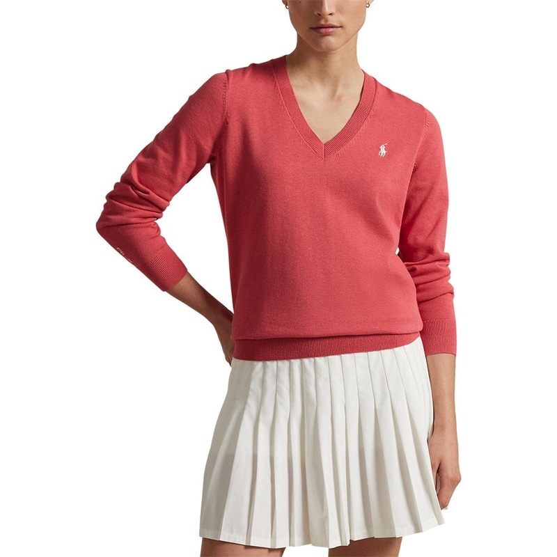 RLX Ralph Lauren Women’s Cotton Blend V-Neck Golf Jumper – Red Sky