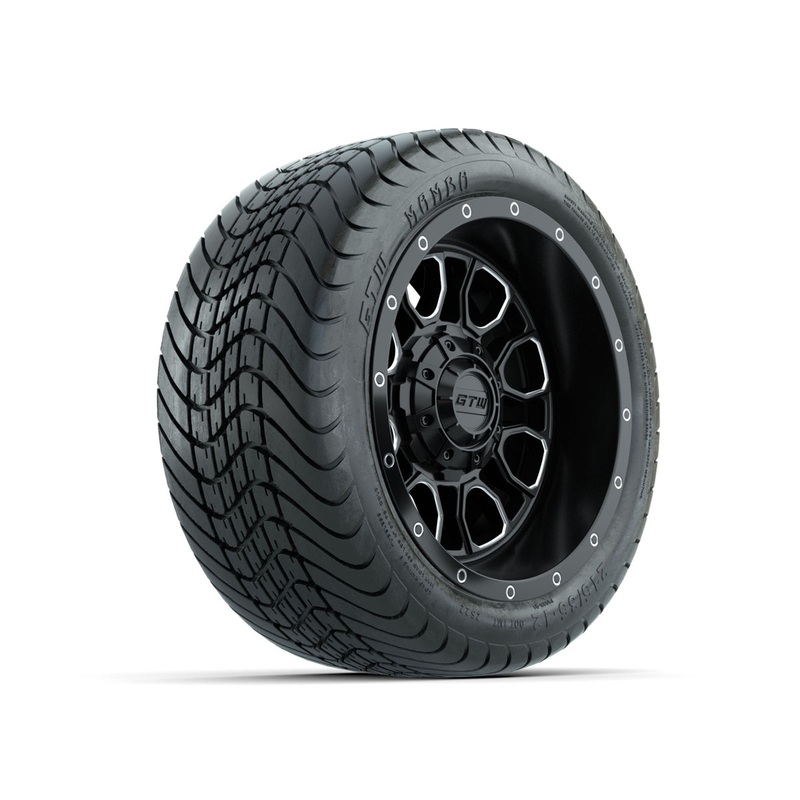 Set of (4) 12 in GTW Volt Machined & Black Wheels with 215/35-12 Mamba Street Tires PN# A19-804