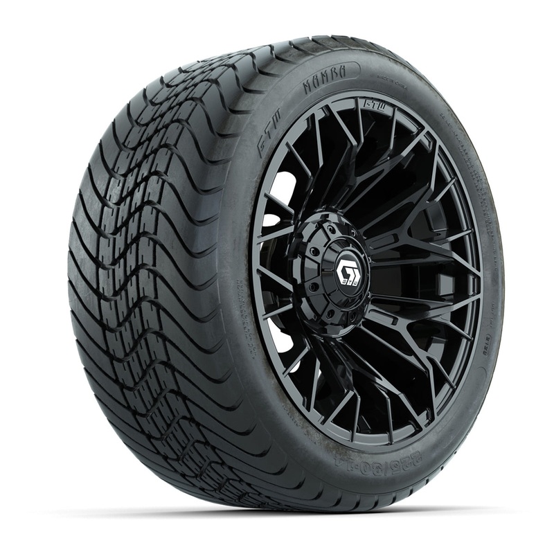 Set of (4) 14 in GTW Stellar Black Wheels with 225/30-14 Mamba Street Tire PN# A19-783