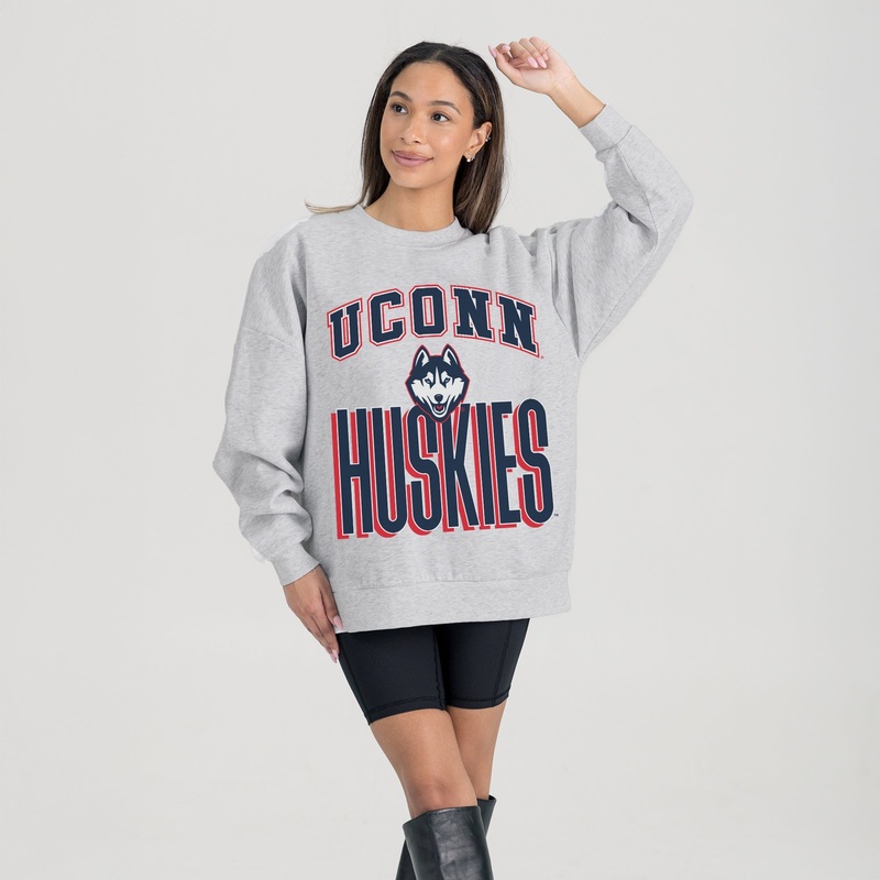 UCONN HUSKIES FIERCE FOCUS PREMIUM FLEECE DROP SHOULDER CREWNECK PULLOVER