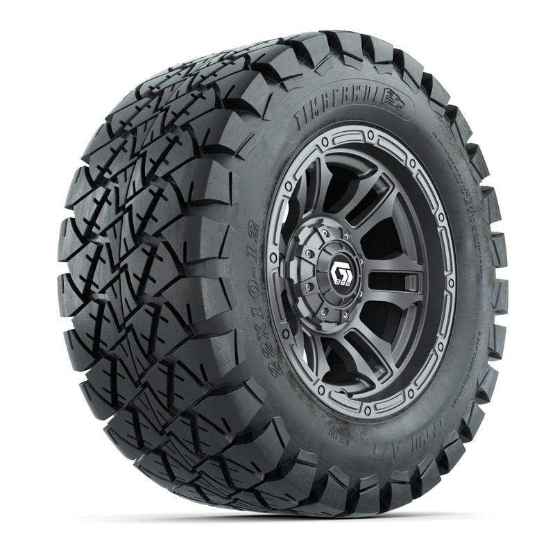 GTW Shogun Gunmetal 12 in Wheels with 22×10-12 Timberwolf All-Terrain Tires  Full Set