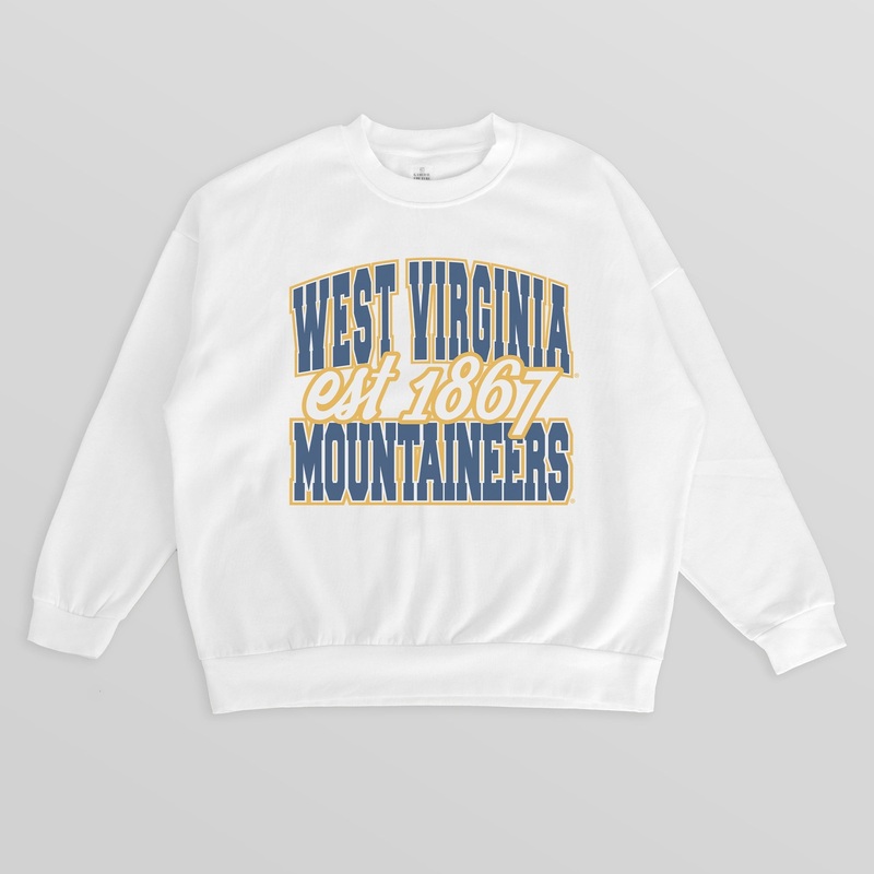 WEST VIRGINIA MOUNTAINEERS FADED FORMATION PREMIUM FLEECE DROP SHOULDER CREWNECK PULLOVER