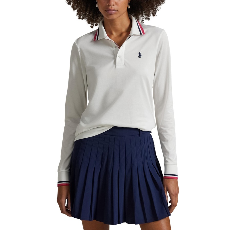 RLX Ralph Lauren Women’s Tour Pique Long Sleeve Polo Shirt – Ceramic White/Currant