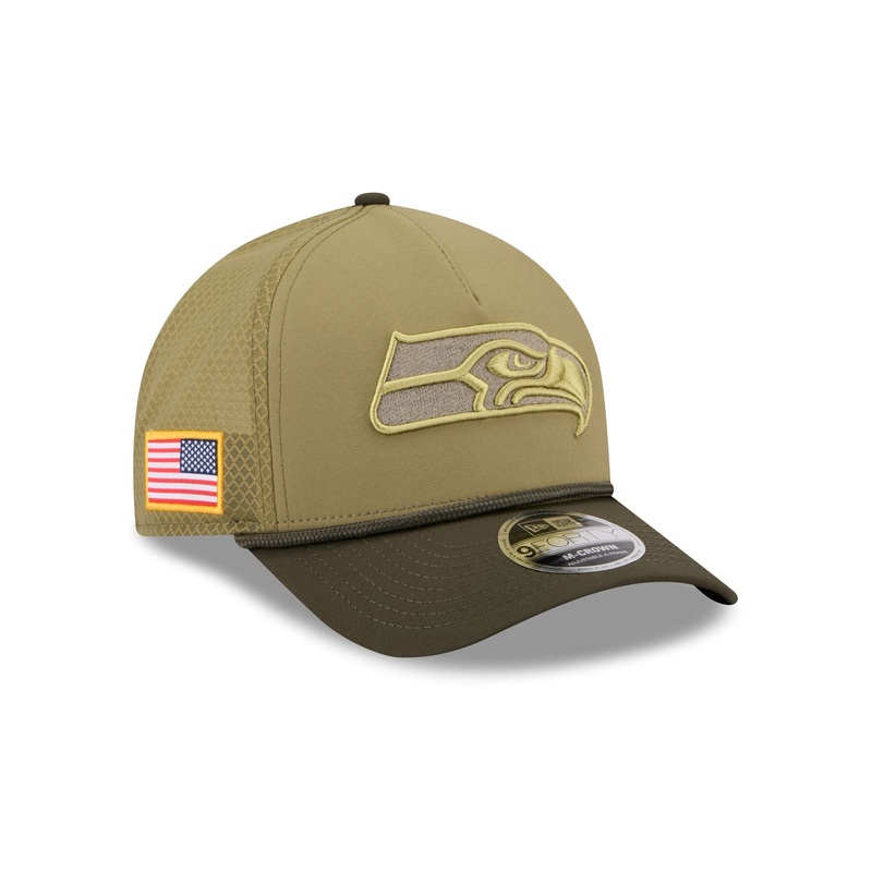 Seattle Seahawks 2025 Salute to Service 9FORTY M-Crown A-Frame Trucker Hat