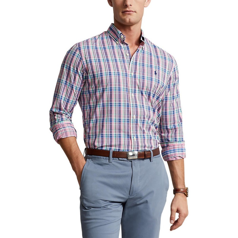 Polo Ralph Lauren Classic Fit Plaid Stretch Twill Golf Shirt – Pink/ Blue Multi