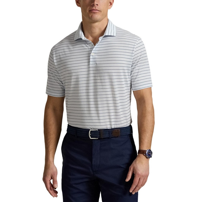 RLX Ralph Lauren Stripe Tour Pique Golf Polo Shirt – Office Blue Multi