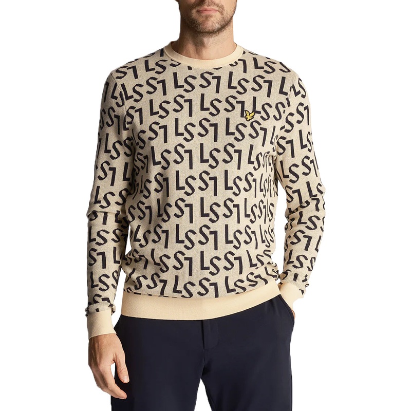 Lyle & Scott Monogram Knitted Golf Crew Neck – Sand Dune