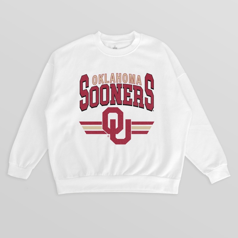 OKLAHOMA SOONERS SWIFT STRIKE PREMIUM FLEECE DROP SHOULDER CREWNECK PULLOVER