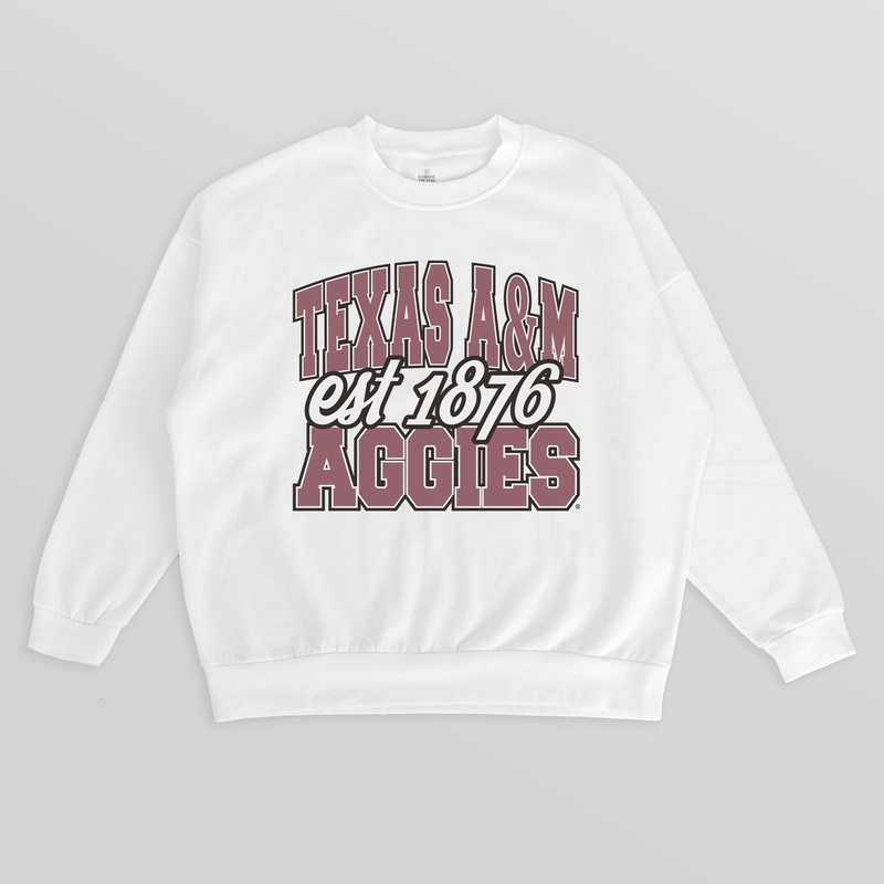 TEXAS A&M AGGIES FADED FORMATION PREMIUM FLEECE DROP SHOULDER CREWNECK PULLOVER