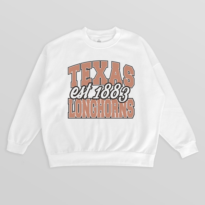 TEXAS LONGHORNS FADED FORMATION PREMIUM FLEECE DROP SHOULDER CREWNECK PULLOVER