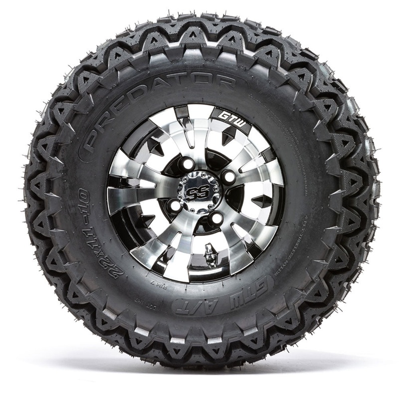 10 GTW Vampire Black and Machined Wheels with 22 Predator A/T Tires  Set of 4 PN# A19-336