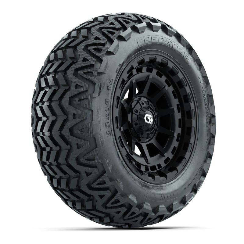 GTW Barricade Gloss Black 14 in Wheels with 23×10-14 Predator All-Terrain Tires  Full Set