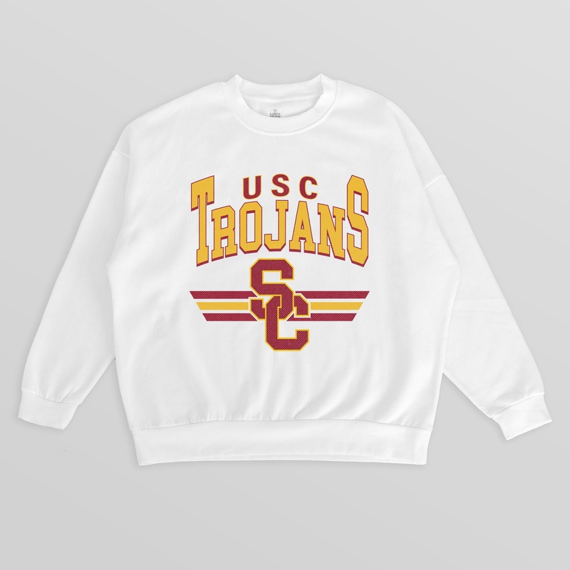 USC TROJANS SWIFT STRIKE PREMIUM FLEECE DROP SHOULDER CREWNECK PULLOVER