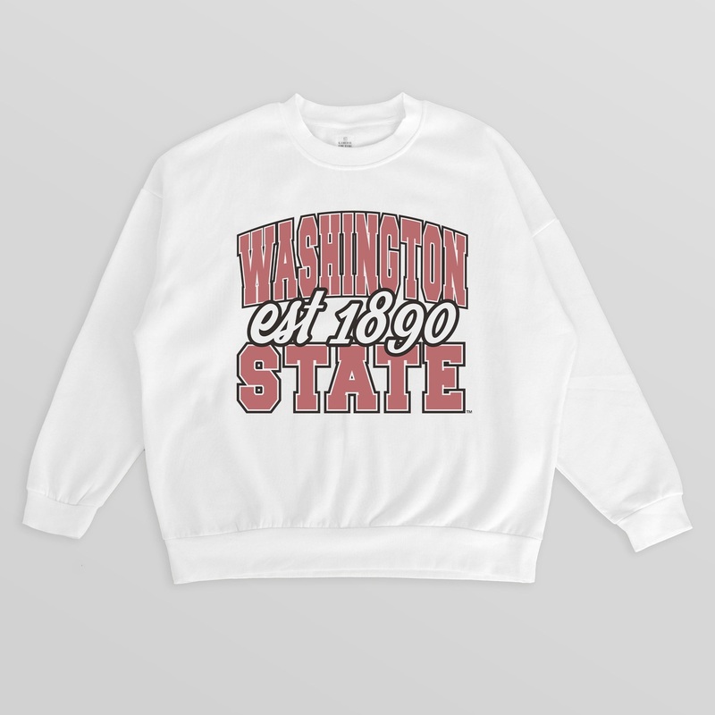 WASHINGTON STATE COUGARS FADED FORMATION PREMIUM FLEECE DROP SHOULDER CREWNECK PULLOVER