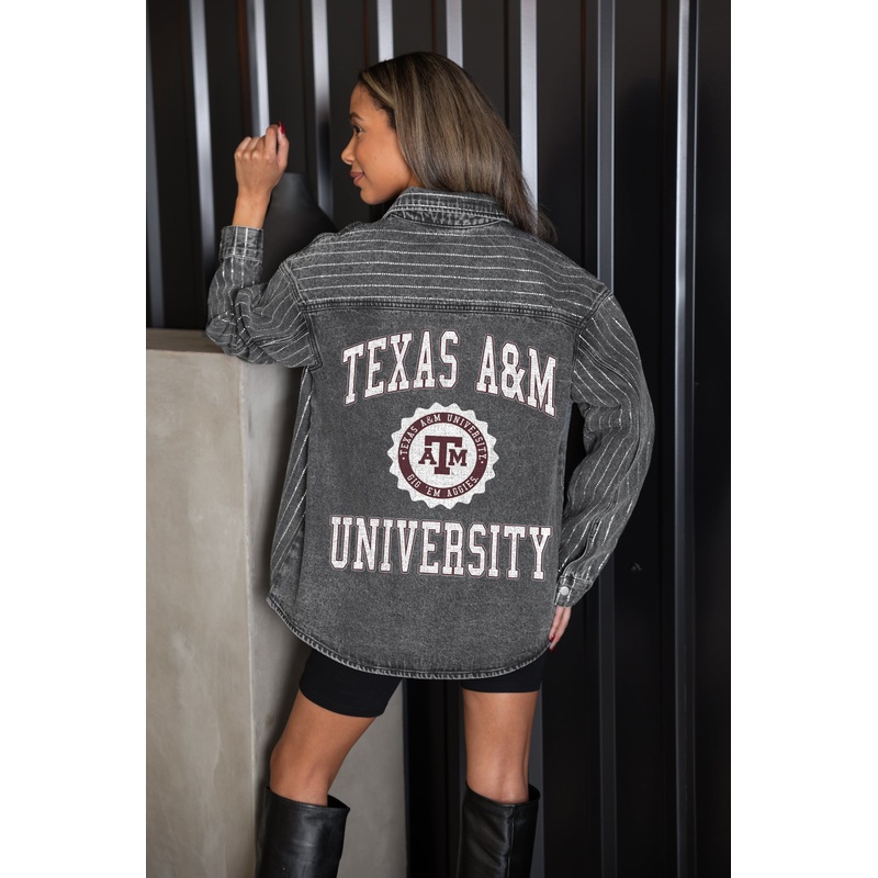 TEXAS A&M AGGIES STYLE’S THE LIMIT MICRO-RHINESTONE DENIM OVERSHIRT IN BLACK